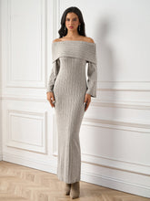 Temperament Solid Off-Shoulder Long-Sleeve Bodycon Maxi Dress