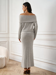 Elegant Off-Shoulder Solid Long-Sleeve Ruched Bodycon Maxi Dress