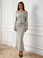 Elegant Off-Shoulder Solid Long-Sleeve Ruched Bodycon Maxi Dress