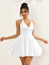 Sexy Solid V-Neck Halter Neck Backless Sleeveless Mini Dress