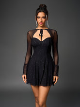 Sexy Mesh Long Sleeve Slim Sparkly Ruched Mini Dress