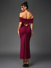 Sexy Slim Backless Ruched Strapless Solid Bodycon Maxi Dress