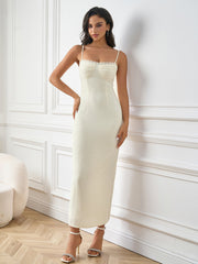 Solid Knitted Jacquard Suspender Backless Bodycon Maxi Dress