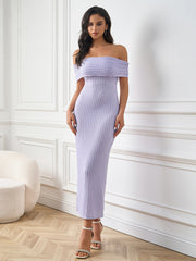 Elegant Solid Knitted Off-Shoulder Bodycon Maxi Dress