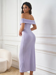 Elegant Solid Knitted Off-Shoulder Bodycon Maxi Dress