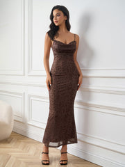 Mesh Printed Ruched Strap Bodycon Dress