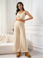 Solid V-Neck Top And Pants Set