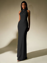 Temperament Solid Sleeveless Halter Neck Backless Bodycon Maxi Dress