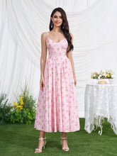 Deep V-Neck Crisscross Back Floral Print Dress