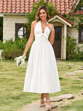 Deep V-Neck Halter Bow Decoration Backless Dress