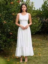 Embellished Button Crisscross Lace Trim Maxi Dress