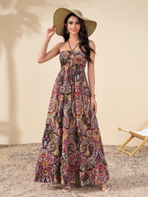 Halter Backless Cut Out Ruched Floral Print Dress