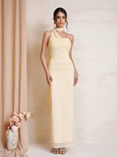 Hanging Neck Ribbon Backless Ruched Mesh Dress