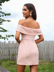 Sexy Solid Off-Shoulder Waist-Cinching Slim Strapless Bodycon Mini Dress
