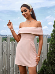 Sexy Solid Off-Shoulder Waist-Cinching Slim Strapless Bodycon Mini Dress