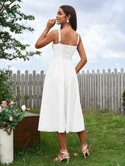 Sexy Sleeveless Solid Backless Slip Corset Midi Dress