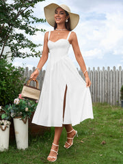 Sexy Sleeveless Solid Backless Slip Corset Midi Dress