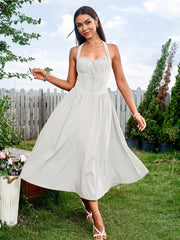 Sexy and Fashionable Halter Neck Cinched Waist Ruched Dress