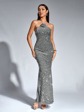 Temperament Backless Halter Neck Sparkly Bodycon Gown
