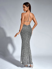 Temperament Backless Halter Neck Sparkly Bodycon Gown