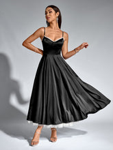 French Satin Mesh Double Sleeveless Backless Cinched Waist Slip Dress