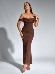 Sexy Off-Shoulder Mesh Bandeau Bodycon Maxi Dress
