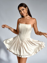 Sexy Solid Sleeveless Backless Strapless Ruched Mini Dress