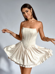 Sexy Solid Sleeveless Backless Strapless Ruched Mini Dress