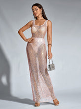 Sexy Slim Sleeveless Backless Mesh Sparkly Bodycon Dress
