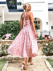 Halter Tie Floral Smocking Dress