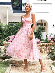 Halter Tie Floral Smocking Dress