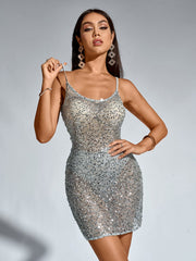 Sexy Sleeveless Backless Sparkly Bodycon Mini Slip Dress