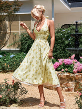 Deep V-Neck Smocking Lace Spliced Floral Dress