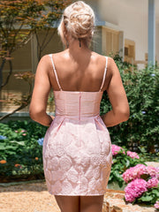 Sleeveless Backless Rose Graphic-Print Ruched Slip Mini Dress