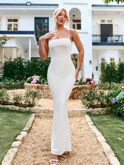 Sexy Suspender Solid Color Fishtail Bodycon Maxi Dress