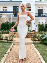 Sexy Suspender Solid Color Fishtail Bodycon Maxi Dress
