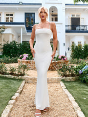 Sexy Suspender Solid Color Fishtail Bodycon Maxi Dress