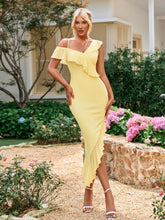 Sexy Mesh Ruffles Irregular Fishtail Hem Strap Bodycon Maxi Dress