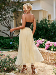 Hepburn Sleeveless Strapless Backless Ruched Bandeau Midi Dress