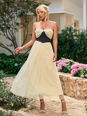 Hepburn Sleeveless Strapless Backless Ruched Bandeau Midi Dress