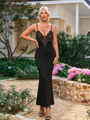 Panelled Sleeveless Backless Ruched Bodycon Slip Maxi Dress