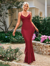 Temperament Solid Sleeveless Irregular Ruffles Bodycon Slip Maxi Dress