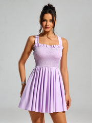 Solid Waist Cinched Sleeveless Backless Slim Slip Mini Dress