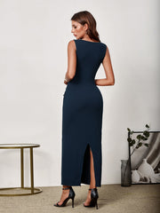 Sexy Knitted Solid Sleeveless Bodycon Maxi Dress