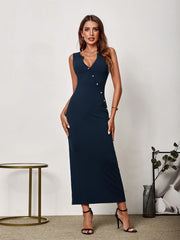 Sexy Knitted Solid Sleeveless Bodycon Maxi Dress