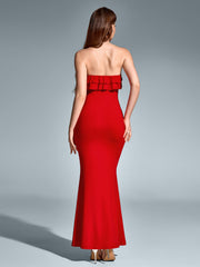 Solid Sleeveless Strapless Off-Shoulder Backless Ruched Bodycon Maxi Dress