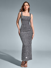 Square Neckline Sleeveless Backless Sparkly Bodycon Gown