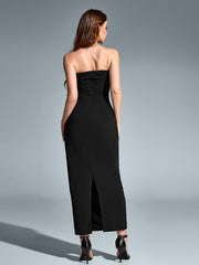 Sexy Sleeveless Backless Solid Ruched Strapless Bodycon Maxi Dress
