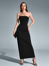 Sexy Sleeveless Backless Solid Ruched Strapless Bodycon Maxi Dress