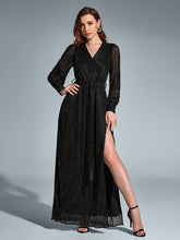 Sexy V-Neck Long Sleeved Sparkly Maxi Dress
